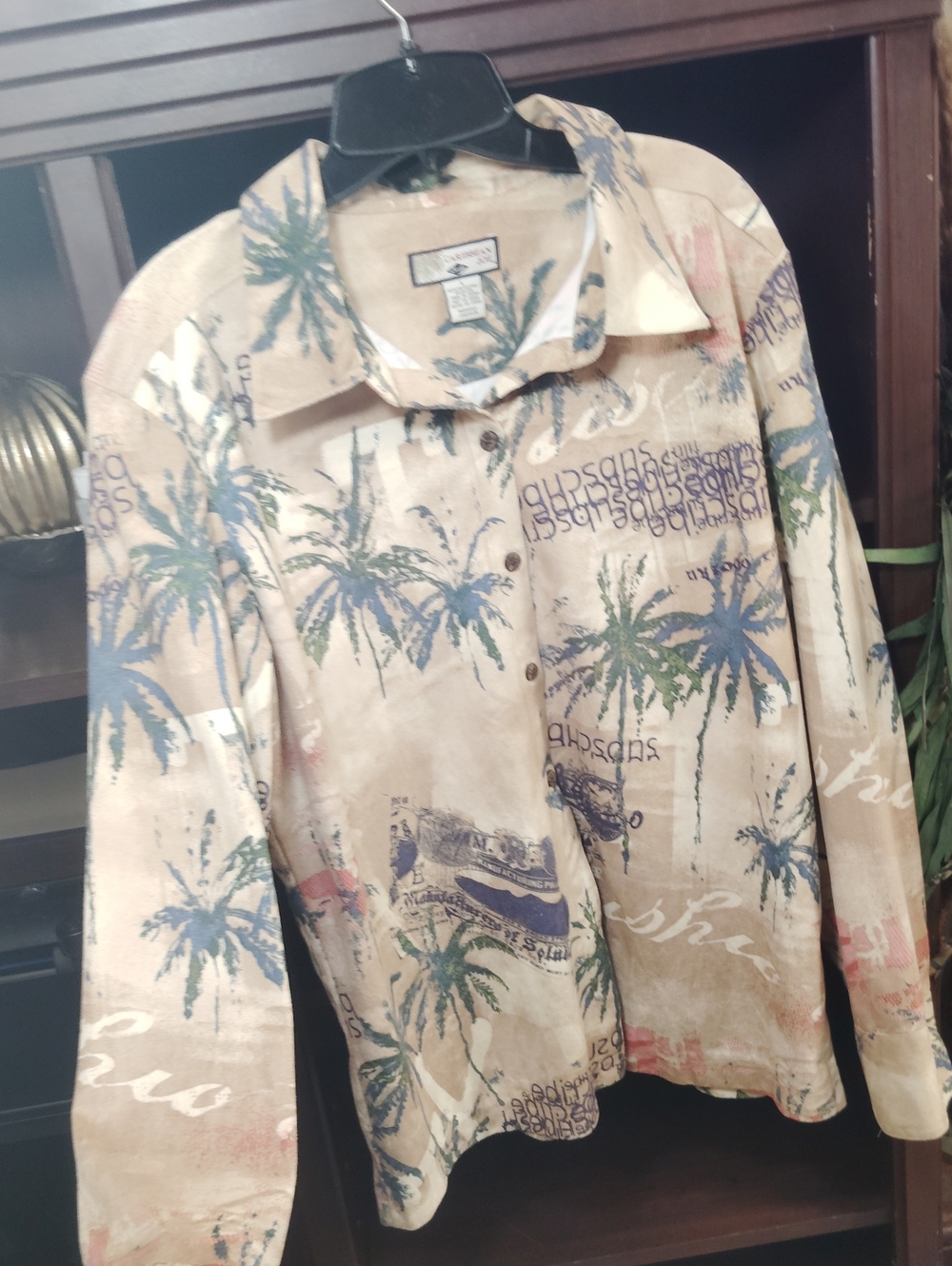 Caribbean Joe Beige Palm-Print Button-Up Jacket